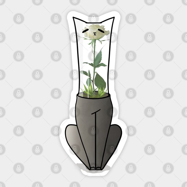 White Rose Vase Cat :: Canines and Felines Sticker by Platinumfrog